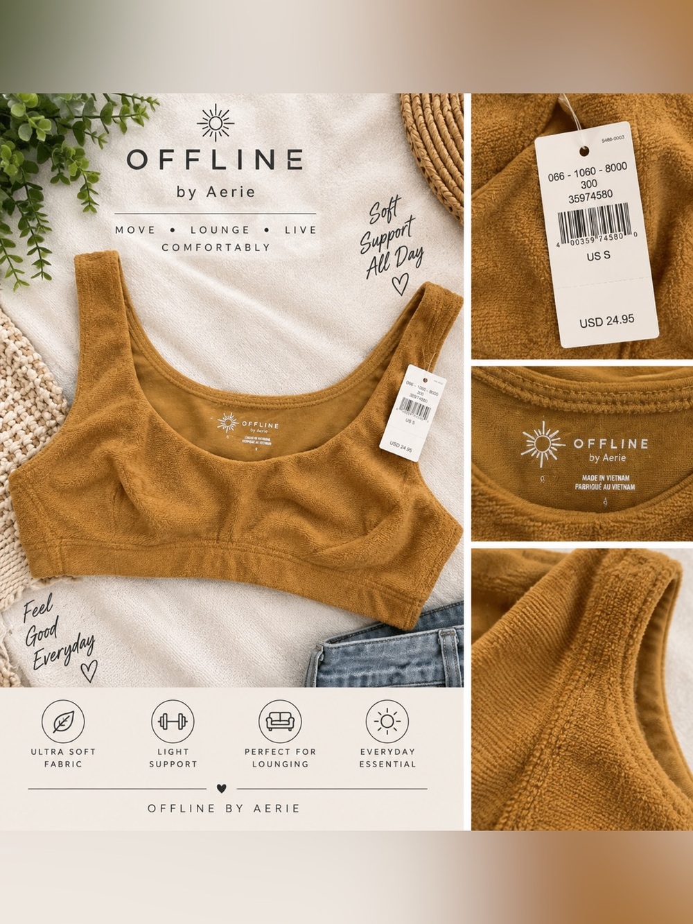 aerie Offline Soft Support Lounge Tank in Mustard
